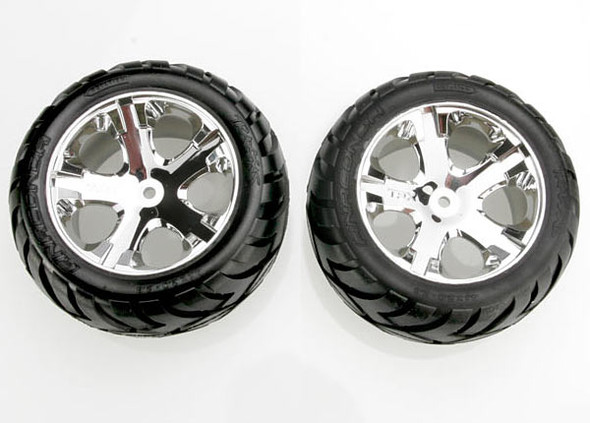 Traxxas 3773 Rear All Star Chrome Wheels w/ Anaconda Tires