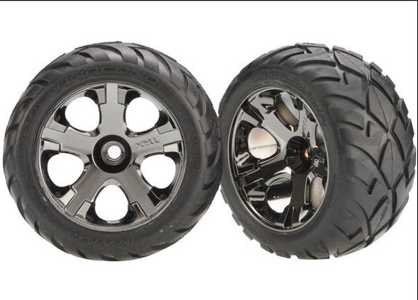 Traxxas 3777A Front All-Star Black Chrome Wheels w/ Anaconda Tires (2)