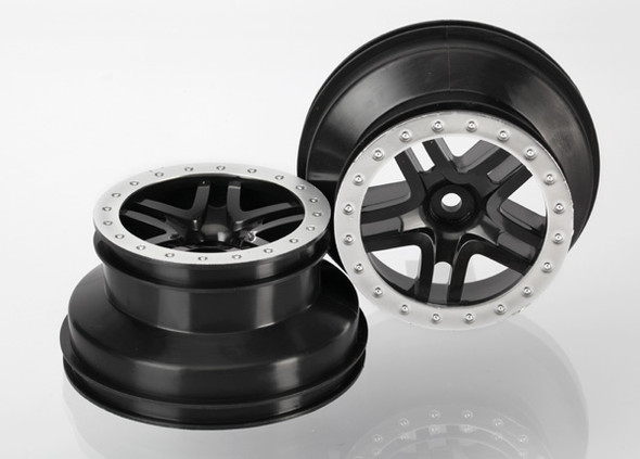 Traxxas 5886 Wheels SCT Split-Spoke Black Satin Chrome 2WD Front (2) : Slash / Ford Raptor