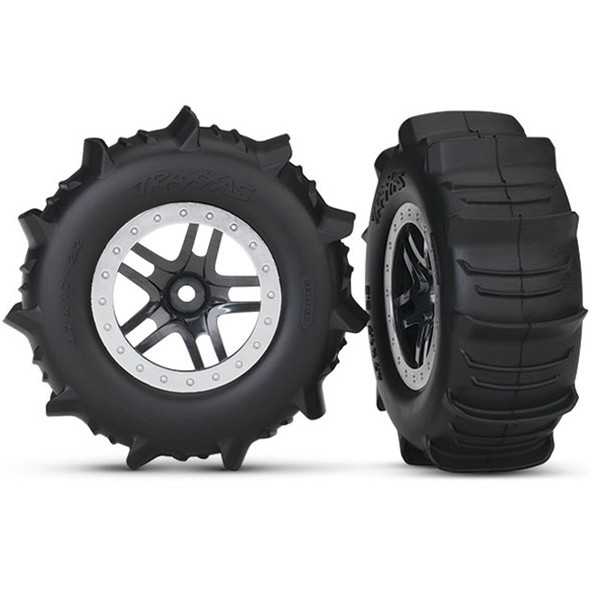 Traxxas 5891 1/10 Tires & Wheels Assembled Glued SCT Split-Spoke Satin Chrome (2)
