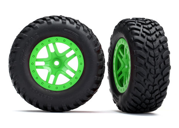 Traxxas 5892G Tires & Wheels Assembled SCT Split-Spoke Green Wheels : Slash 4x4