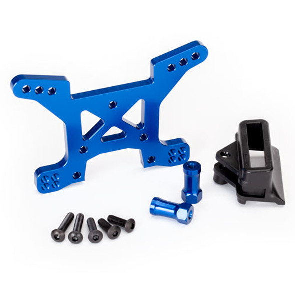 Traxxas 6739X Aluminum Front Shock Tower Blue w/ Body Mount Bracket : Rustler 4x4
