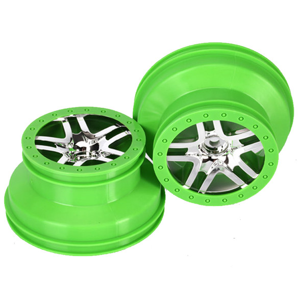 Traxxas 6872X Wheels SCT Split-Spoke Chrome Green : Slash 4x4