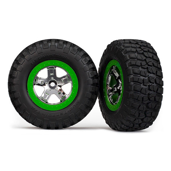 Traxxas 6876 Tires/Wheels SCT Chrome Green Beadlock 4WD Fr/Re