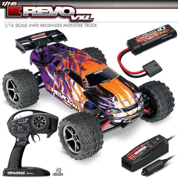 Traxxas 71076-3 1/16 E Revo VXL Brushless 4WD Monster Truck Purple RTR w/ TQi / TSM / iD