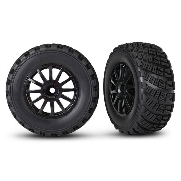 Traxxas 7473T Black 12-Spoke Rally Wheels w/ Rally Tires (2) : 1/10 Rally