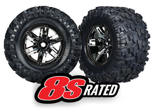 Traxxas 7772A Tires & Wheels Assembled Glued Black Chrome Wheels (2): X- Maxx