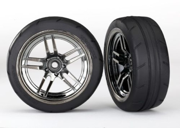 Traxxas 8373 1.9" Split Spoke Front Wheels w/Tires Black Chrome (2) : 4-Tec 2.0