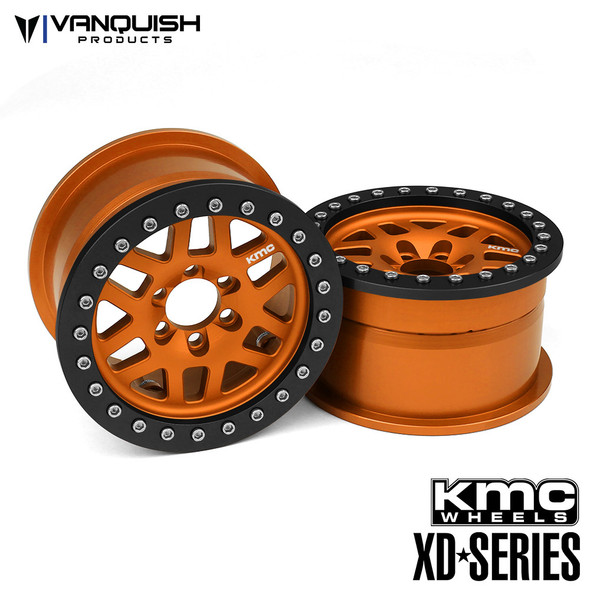 Vanquish 1.9 Aluminum KMC XD229 Machete Beadlock Wheels Orange