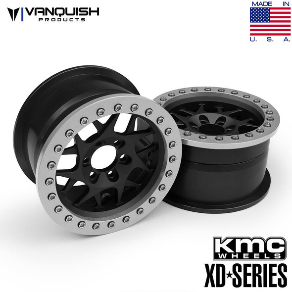 Vanquish KMC 2.2 XD127 Bully Wheels Black w/Silver Ring (1.2" Wide) VPS08033