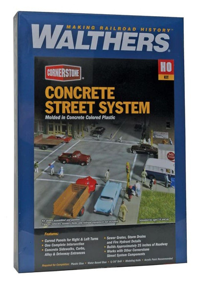 Walthers 933-3155 Concrete Street System Straight Sections w/Sidewalks (8) : HO Scale