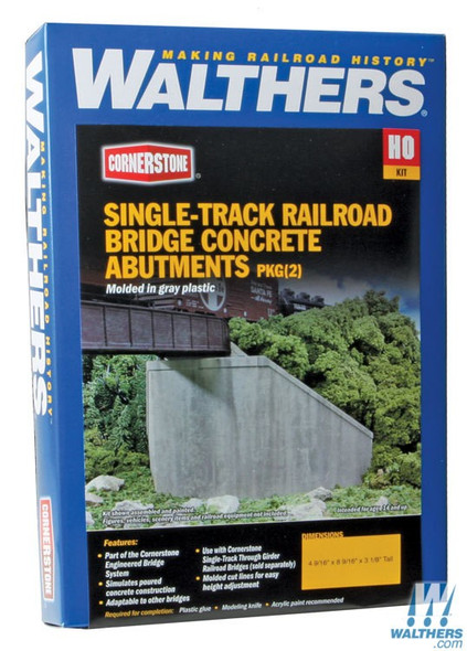 Walthers 933-4551 Single-Track Railroad Bridge Concrete Abutments (2) Kit : HO Scale