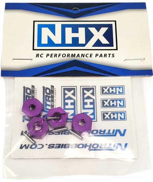 NHX Wheel Hex Adaptor 12x5mm with Pins Purple (4pc) Thickness 5mm