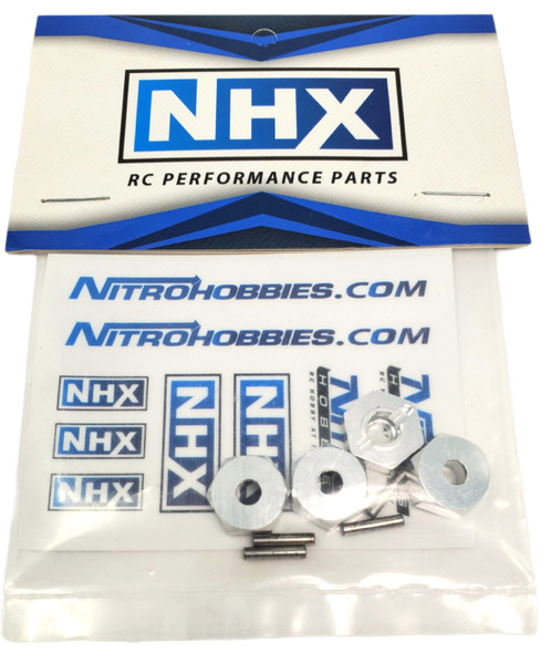 NHX Wheel Hex Adaptor 12x5mm with Pins Silver (4pc) Thickness 5mm