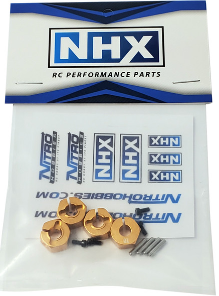 NHX Wheel Hex Adaptor 12x7mm with Pins Gold (4pc) Thickness 7mm