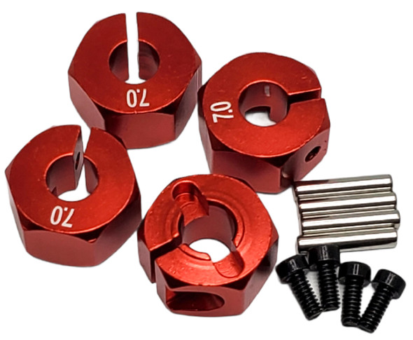 NHX Wheel Hex Adaptor 12x7mm with Pins Red (4pc) Thickness 7mm