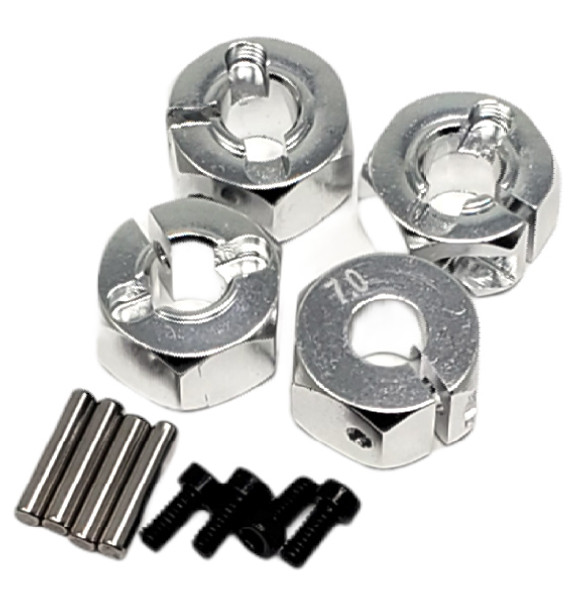 NHX Wheel Hex Adaptor 12x7mm with Pins Silver (4pc) Thickness 7mm