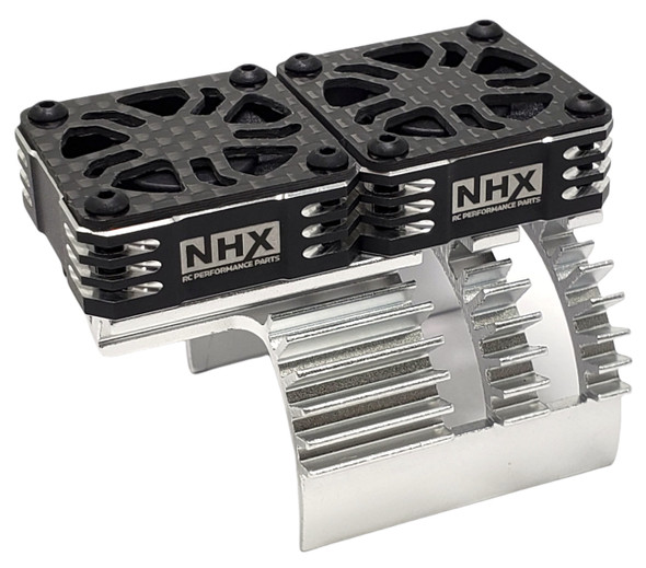 NHX 1/8 Twin Cyclone Alum HV Cooling Fans w/Cover 28000 RPM Motor Heatsink Silver