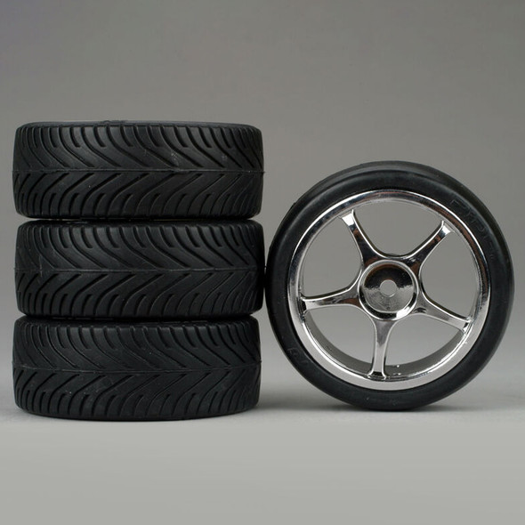 Duratrax DTXC2802 Front / Rear 5-Spoke Chrome Tires / Wheel Radial (4)