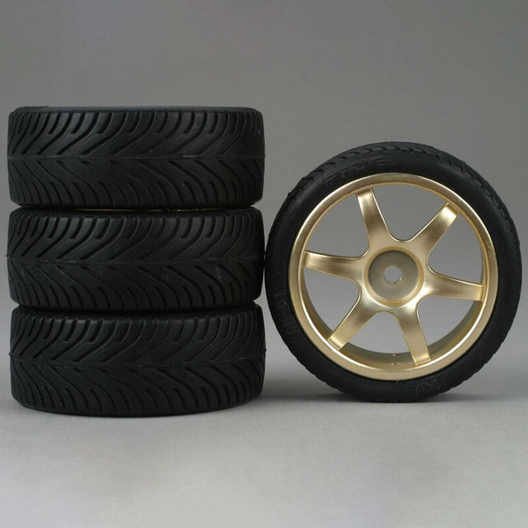 Duratrax DTXC2803 Front / Rear 6-Spoke Gold Tires / Wheel Radial (4)