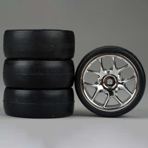 Duratrax DTXC2804 Front / Rear 10-Spoke Chrome Tires / Wheel Slick (4)
