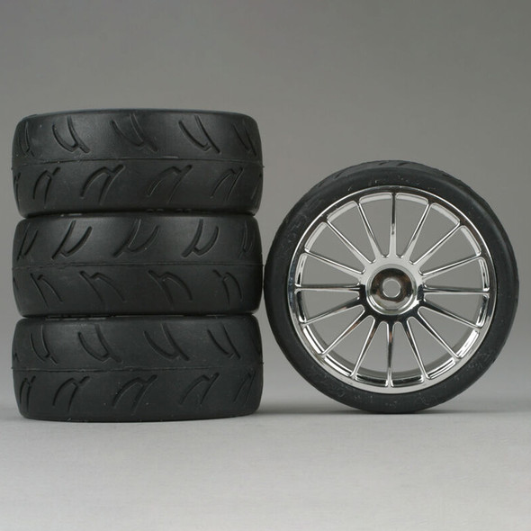 Duratrax DTXC2807 Front / Rear 16-Spoke Chrome Tires / Wheel U-Groove (4)