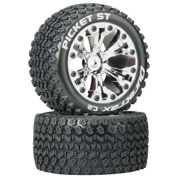Duratrax DTXC3549 Picket ST 2.8" 2WD Mounted Rear C2 Tires/Wheels Chrome (2)