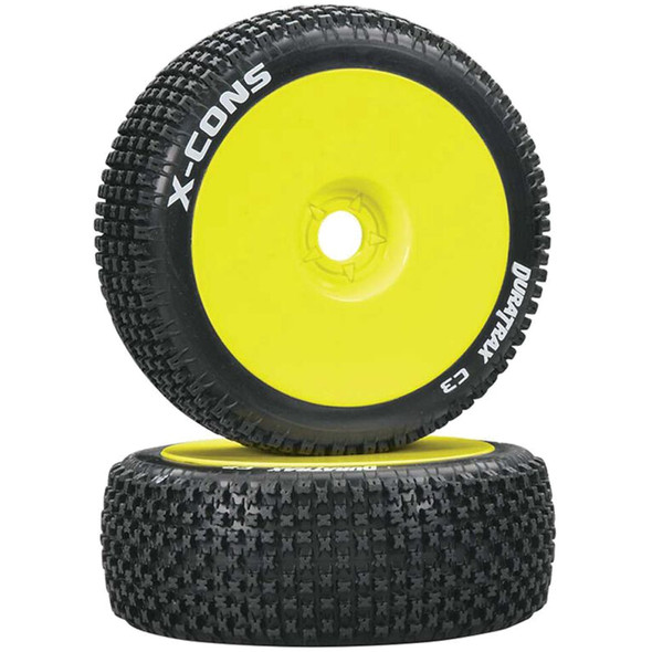 Duratrax DTXC3613 X-Cons 1/8 C3 Mounted Buggy Tires/Wheels Yellow (2)