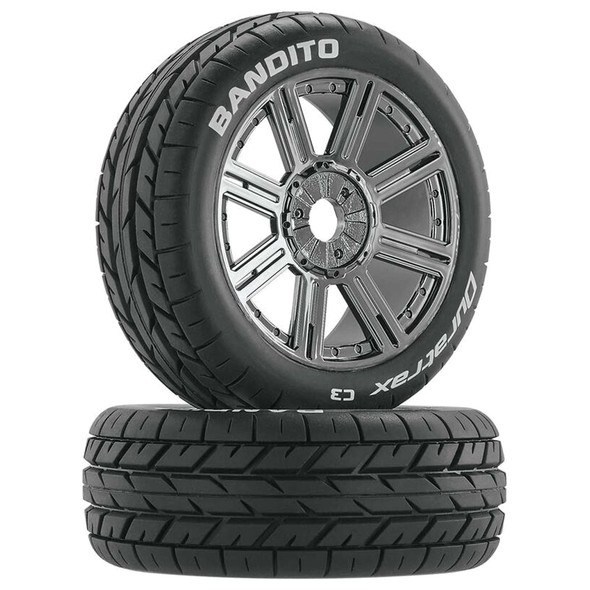 Duratrax DTXC3658 Bandito 1/8 Buggy Tire C3 Mounted Spoke Tires/Wheels Chrome (2)