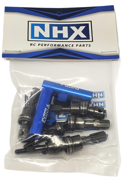 NHX Metal Front Axle CVD Splined Drive Shaft (2) Blue: Traxxas Slash 4x4