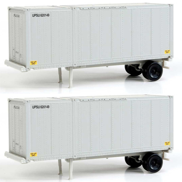 Walthers 949-8600 28' Container w/ Chassis 2-Pack - UPS Gray HO Scale