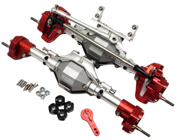 NHX Alum Complete Assembled Axle Set - Front & Rear Silver & Red : SCX10 III