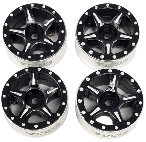 NHX 1.0" 5P Aluminum Beadlock Crawler Wheels Rims Black 4pcs: Axial SCX24