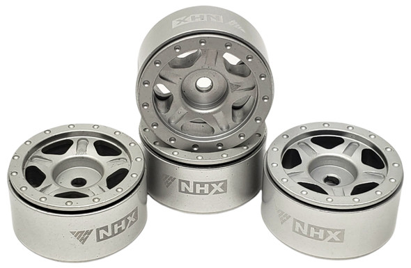 NHX 1.0" 5F Aluminum Beadlock Crawler Wheels Rims Silver 4pcs: Axial SCX24