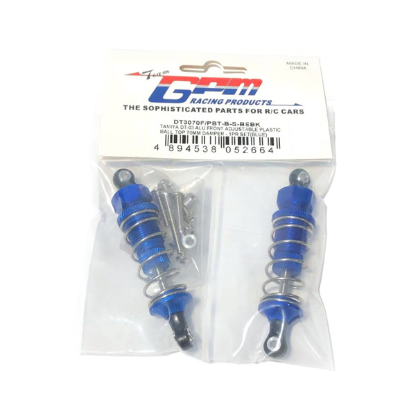 GPM Aluminum Front Adjustable Plastic Ball Top 70mm Damper Blue : Tamiya DT-03