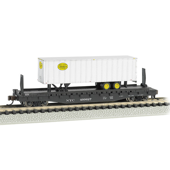 Bachmann 16753 New York Central 52Ft Flat Car w/ NYC 35Ft Trailer N Scale