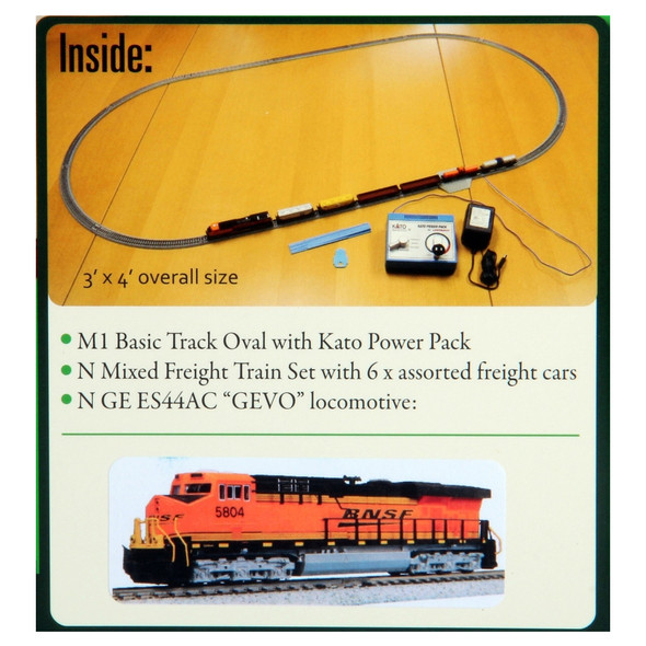 Kato 1060024 GE ES44AC GEVO & Mixed Freight Starter Set BNSF Swoosh N Scale