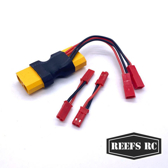 Reef's RC REEFS122 XT90 Dual JST Connector w/ 2 Male to Male Adaptors Reef's RC REEFS122 XT90 Dual JST Connector w/ 2 Male to Male Adaptors