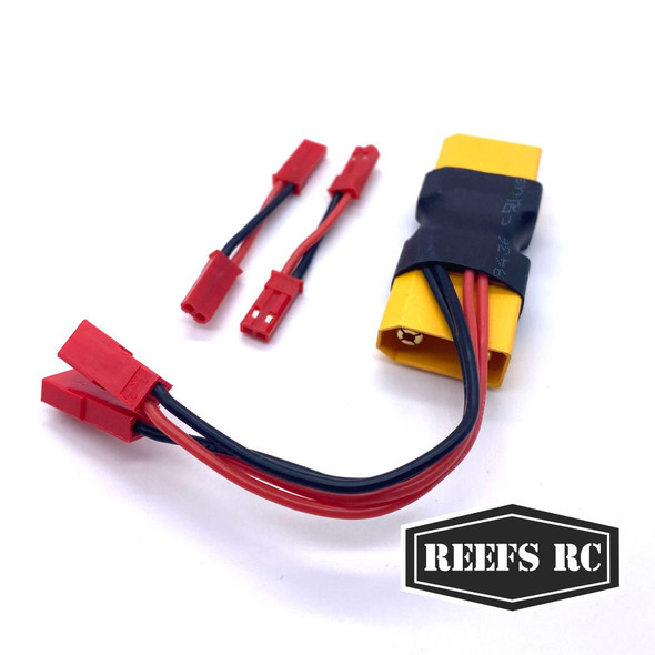 Reef's RC REEFS122 XT90 Dual JST Connector w/ 2 Male to Male Adaptors Reef's RC REEFS122 XT90 Dual JST Connector w/ 2 Male to Male Adaptors