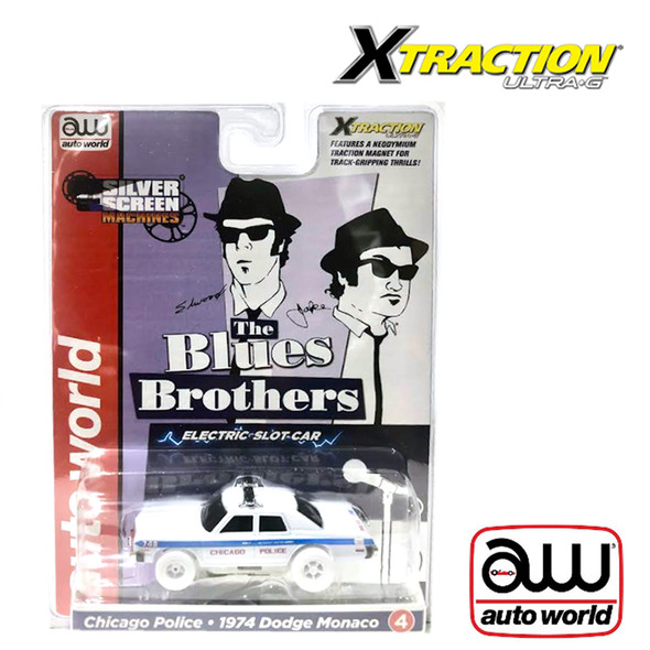 Auto World Xtraction R36 Blues Brothers Chicago Police 1974 Dodge Monaco iWheels HO Slot Car