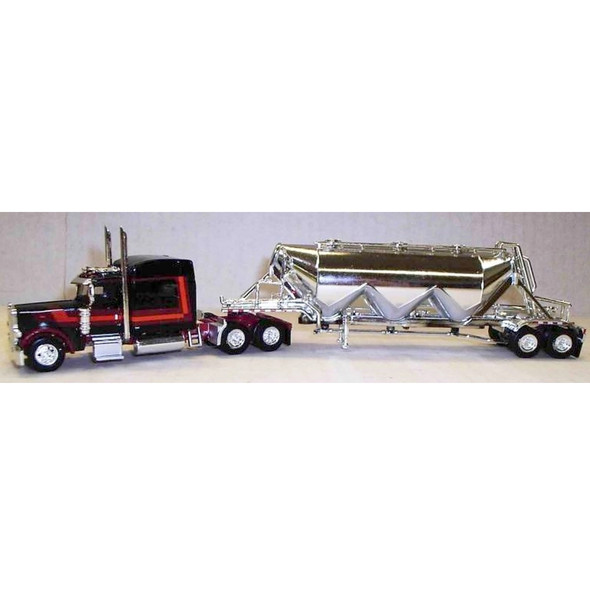 Trucks n Stuff - Peterbilt 389 Tractor w/ Pneumatic Semi Trailer Black/Maroon/Orange HO Scale