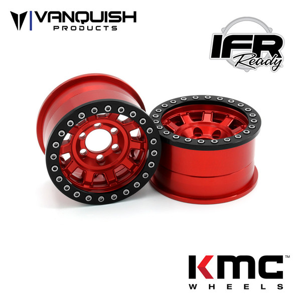 Vanquish VPS07783 1.9 Aluminum KMC KM236 Tank Beadlock Red Wheels (2)