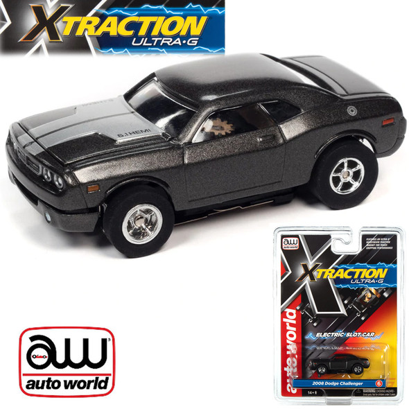 Auto World Xtraction R34 2008 Dodge Challenger Gray HO Scale Slot Car