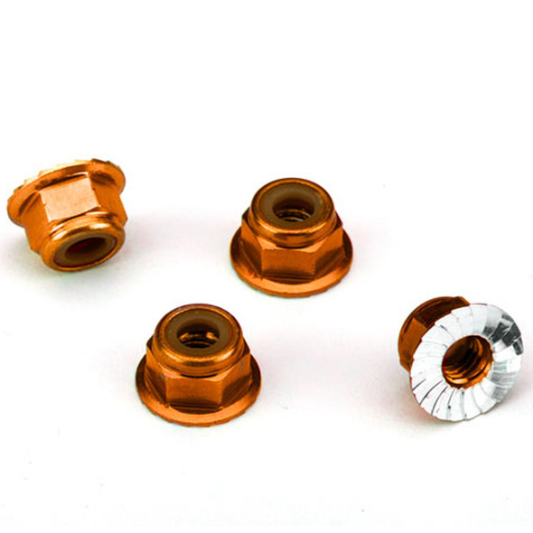 Traxxas 1747T Orange-anodized Aluminum Flanged Nylon Locking Nuts 4mm (4)