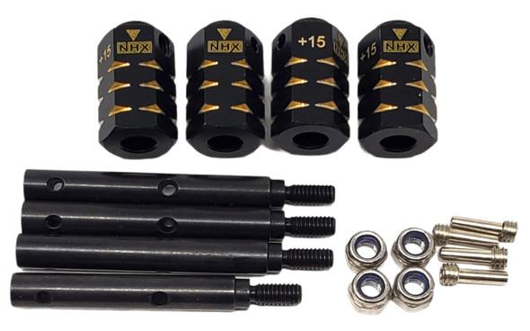 NHX RC Brass Wheel Hex Adaptor +15 Extensions with Axles :SCX10 / II / III / TRX4