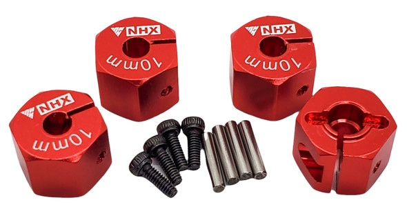 NHX RC Aluminum Clamping Wheel Hex Adaptor 10mm Thickness 12mm Hex - Red (4pc)