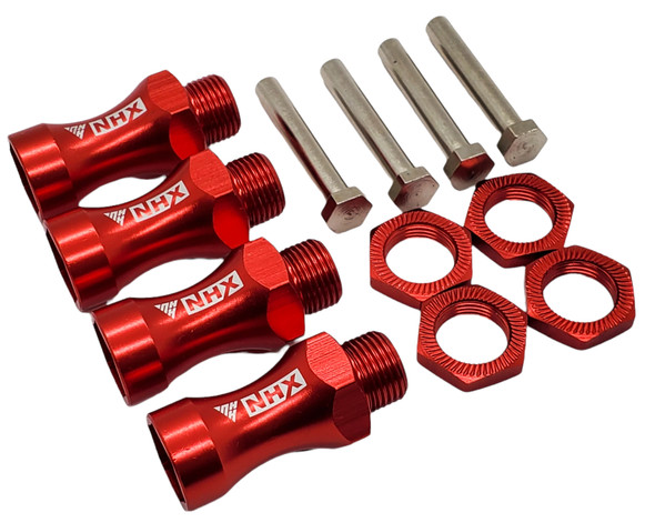 NHX RC Wheel Hex Adaptor 12mm to 17mm (4pc) 30mm Offset Extender- Red
