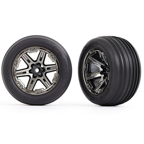Traxxas 3771R Front Tires w/ RXT Black Chrome Wheels/Foam Inserts (2) Rustler