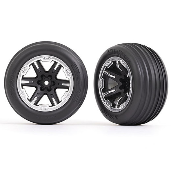 Traxxas 3771X Front Tires w/ RXT Black & Satin Wheels/Foam Inserts (2) Rustler