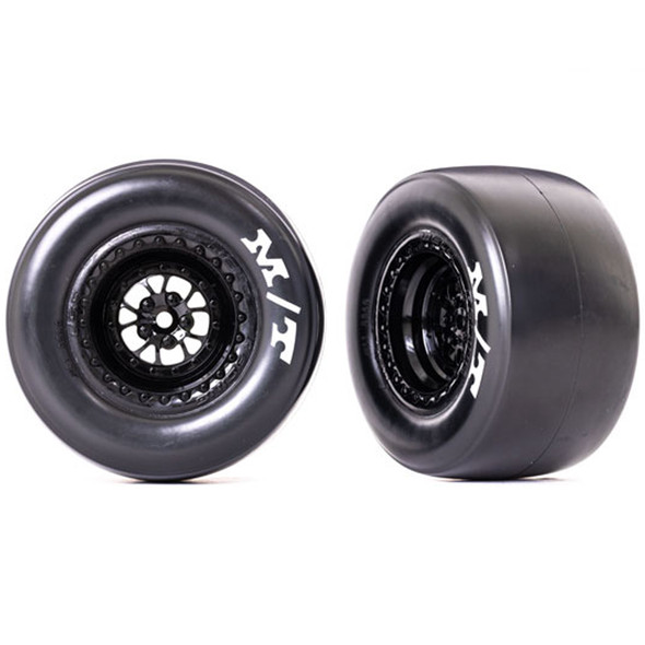 Traxxas 9476 M/T Rear Tires w/ Glossy Black Wheels / Foam Insert (2) : Drag Slash
